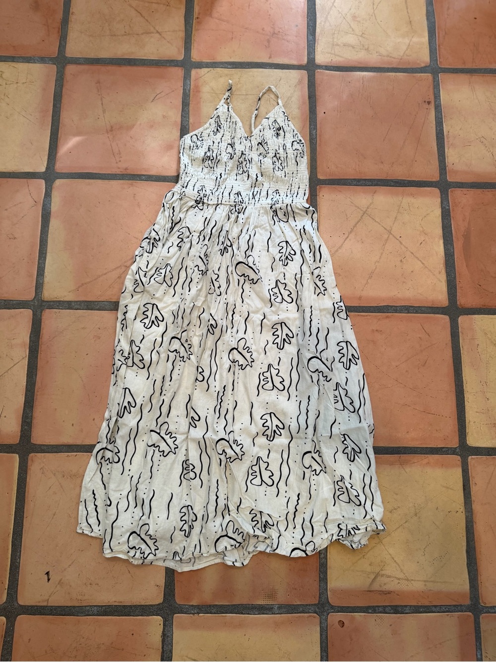Urban Outfitters White Maxi Dress with Black Leaf Print